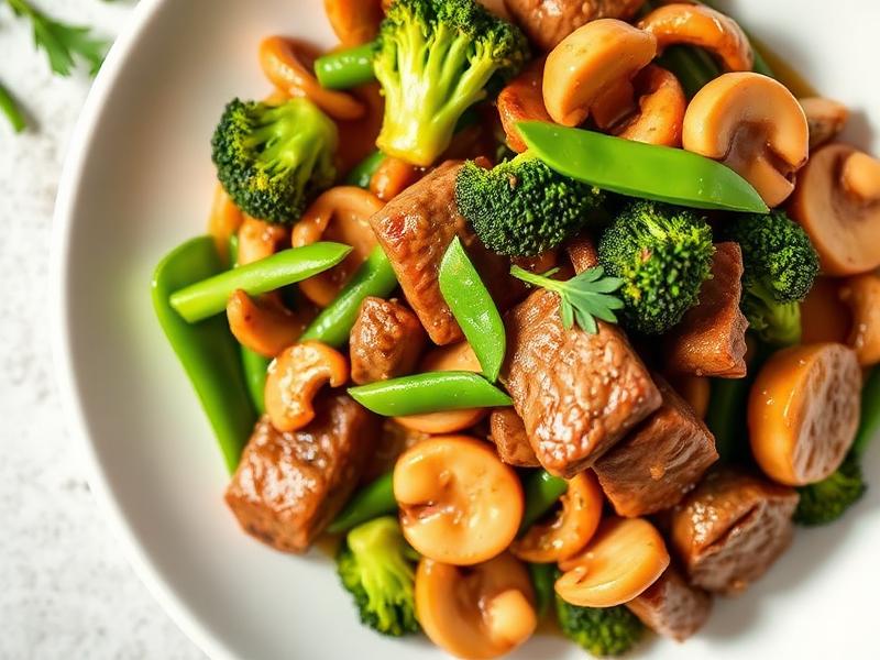 Carne Magra com Brócolis e Cogumelos